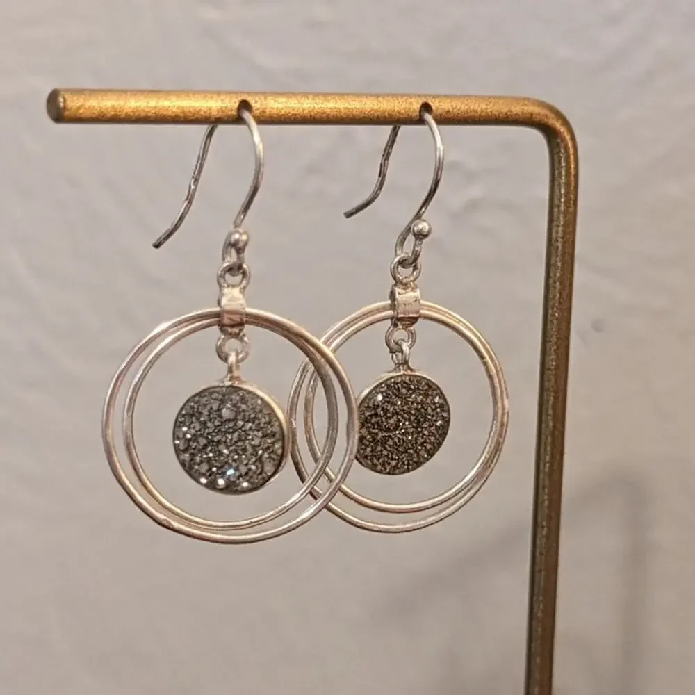Sparkling Silver Double Circle Earrings - Picture 5 of 7
